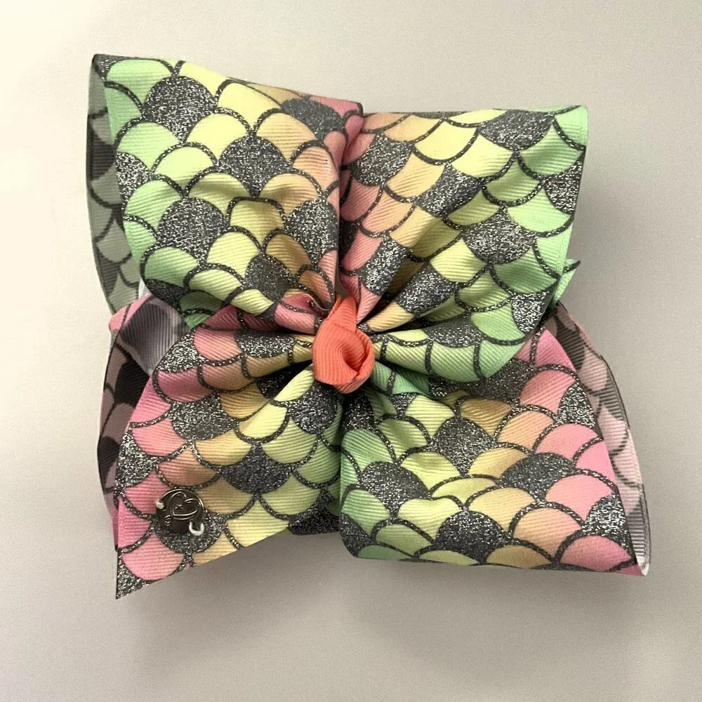 JOJO SIWA HAIR BOW SET, RAINBOW WITH RHINESTONES AND MERMAID PRINT 2 BOWS